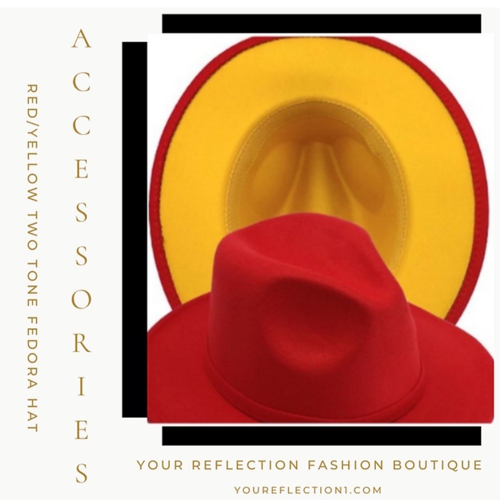 Two-Tone Fedora Hat - Red & Mustard